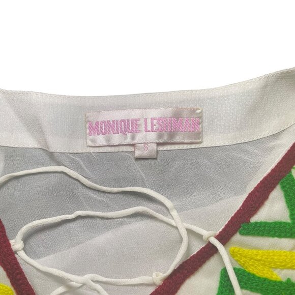 Monique Leshman White Embroidered 100% Silk Sheer Blouse Tunic Top Size Small - Picture 4 of 7